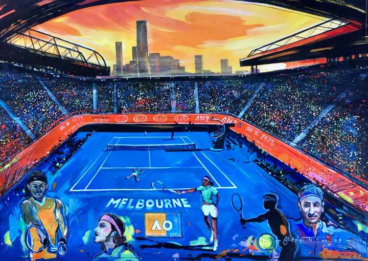 Stephen Thomas painting of Australian Open 2019. Painting dimensions are 68cm x 50cm.