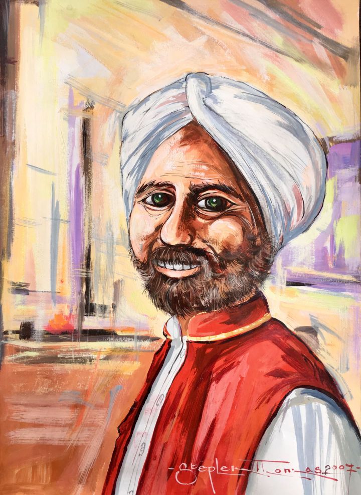 Stephen Thomas painting of an man wearing a turban. Painting dimensions are 37.5cm x 27cm.