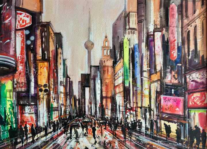 Stephen Thomas painting of Lust Caution & The Longest Night in Shanghai using watercolour and indian ink. Painting dimensions are 74cm x 53cm.